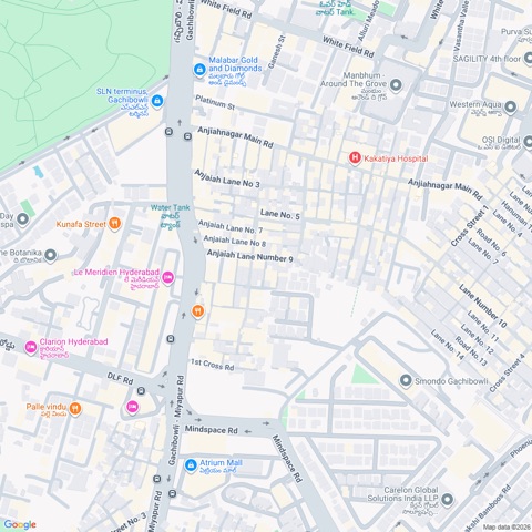 Google Maps area around Anjaiah Nagar, Gachibowli