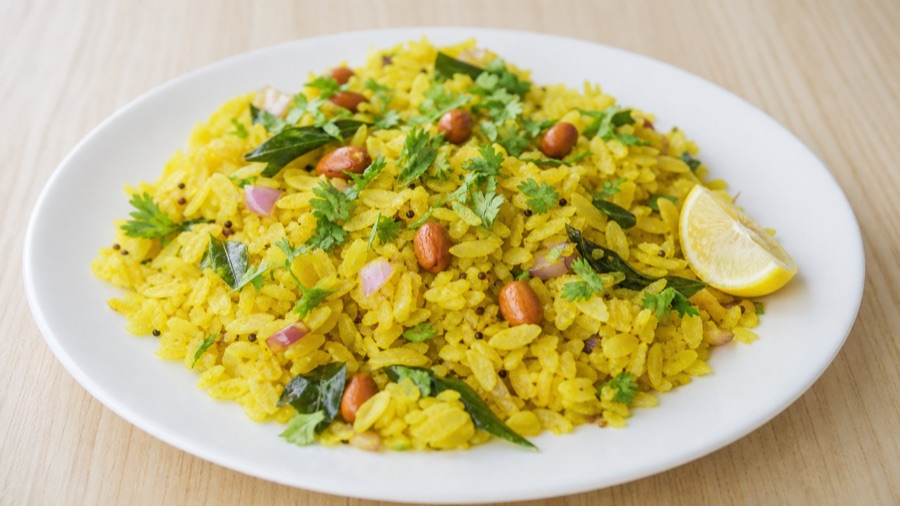 Poha breakfast with lemon