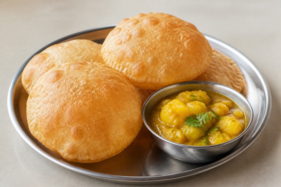 Poori breakfast with potato curry